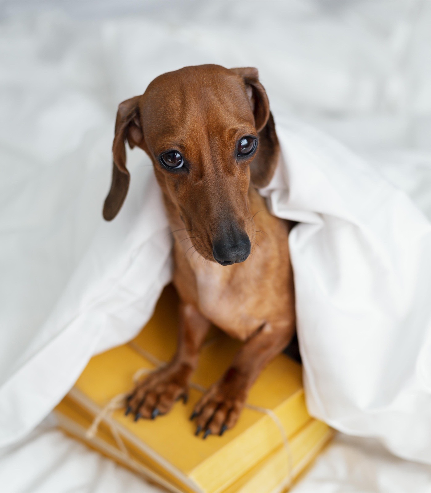 A dog sitting on books — the Alvis expert pet-care blog